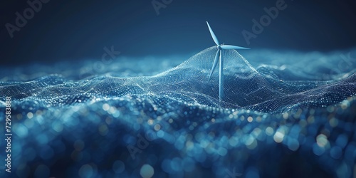 Digital Wave of Sustainability: A Solitary Wind Turbine Illuminates the Path to Renewable Energy in a Sea of Blue Data, Generative AI