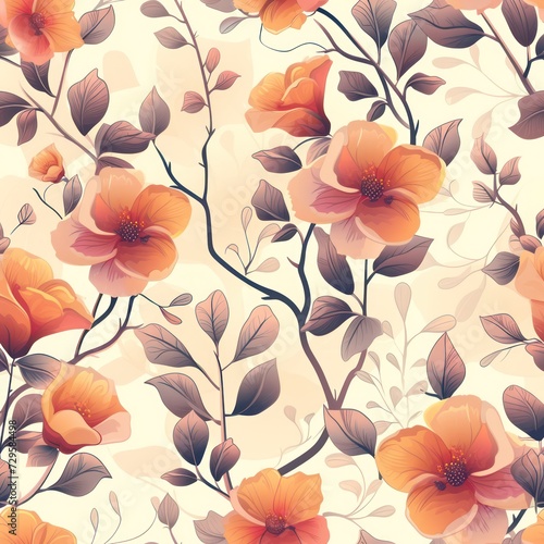 Seamless floral background with vintage colors  featuring minimalist flower patterns.