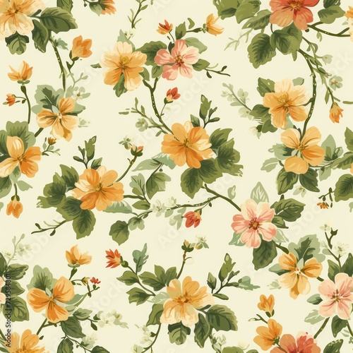 Seamless floral background with vintage colors  featuring minimalist flower patterns.