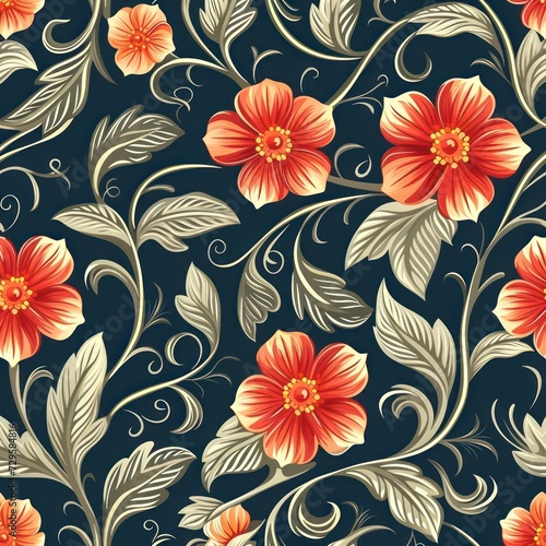 Seamless vintage-colored floral background with minimalist flower designs.