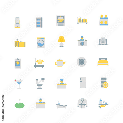 hotel icon set. flat color icon collection. Containing icons