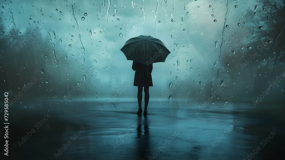 Emotional Storm: Person with Umbrella Standing in Rain, Symbolizing Anxiety Experience