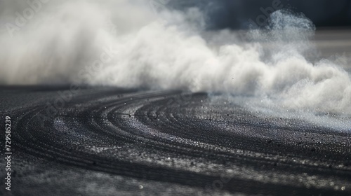 Aerial view abstract background with tire marks and smoke on race track. Generative Ai