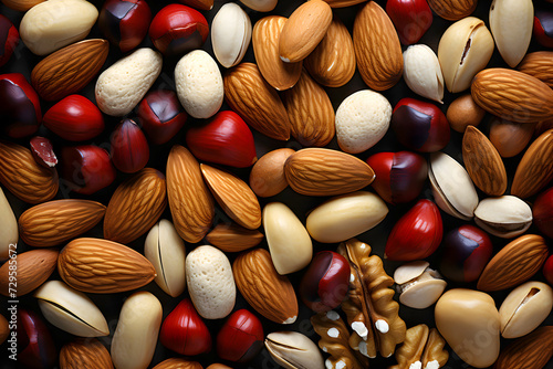 large assortment of different types of nuts. vegan food. natural vitamins.