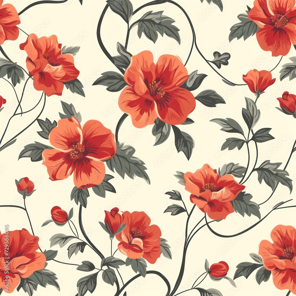 Seamless red floral background with seamless patterns and vintage color
