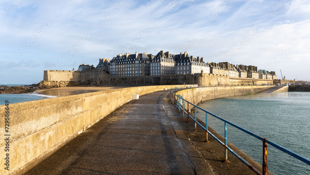 Saint-Malo Pier with Houses and old Stone Wall