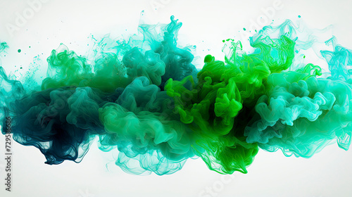 Green powder explosion on white background. Colored cloud. Colorful dust explode.
