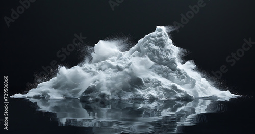 small white powder bouncing between black glass on bl photo