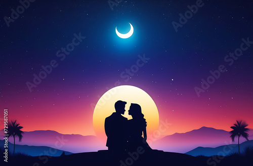 Couple in love silhouette during sunset photo