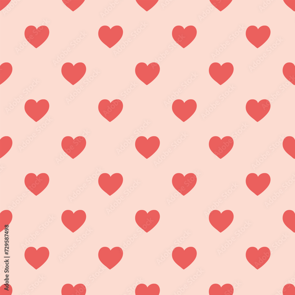 Hand drawn seamless pattern with pink hearts. Simple backdrop for textile, wrapping paper, card for St. Valentines Day