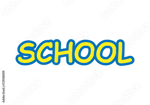 Título amarillo y azul de colegio en fondo blanco.