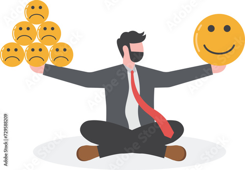 men business. optimism or positive thinking. Balancing happiness and sadness

