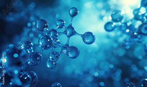 Molecular structure on blue background, closeup of picture
