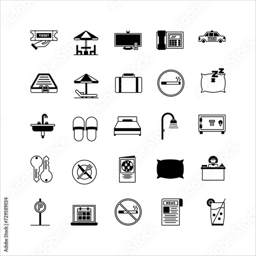 hotel icon set. filled black icon collection. Containing icons