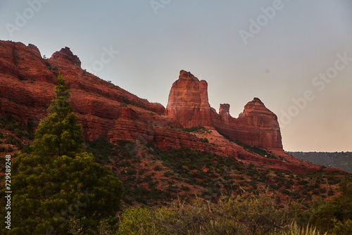 Sedona Red Rock Cliffs at Golden Hour with Lush Greenery