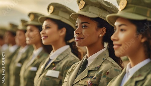Photo Group of women in military uniforms standing at army ceremony