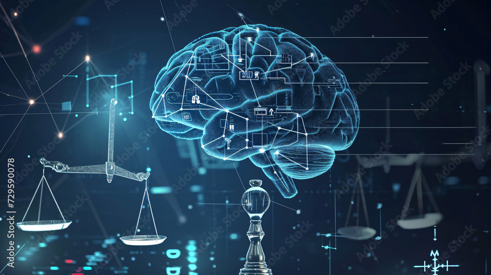digital illustration of brain, brain hologram digital illustration of brain, brain hologram