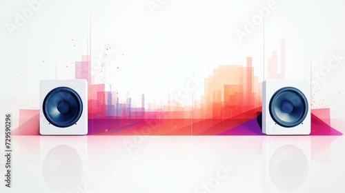 Flat 2D vector style speaker on the left side of a widescreen canvas