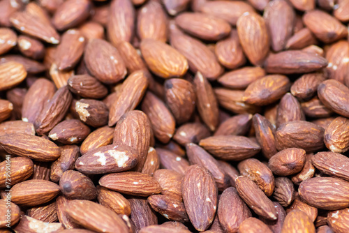 Dried and roasted almonds in healthy food open street market