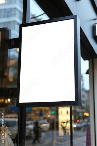 Obraz na płótnie Blank black signboard on the shop window. 3d rendering w salonie