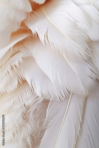 Feathers of a white bird close-up. Macro.