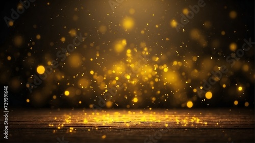 yellow glow particle bokeh background, abstract glitter wallpaper illustration photo