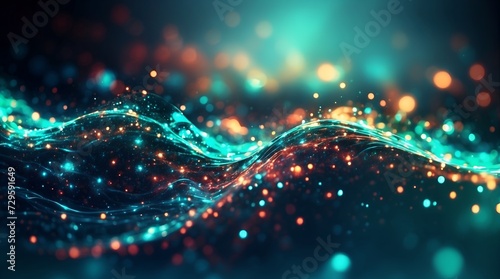 wave of turquoise particles, sound and music visualization, abstract background, glitter