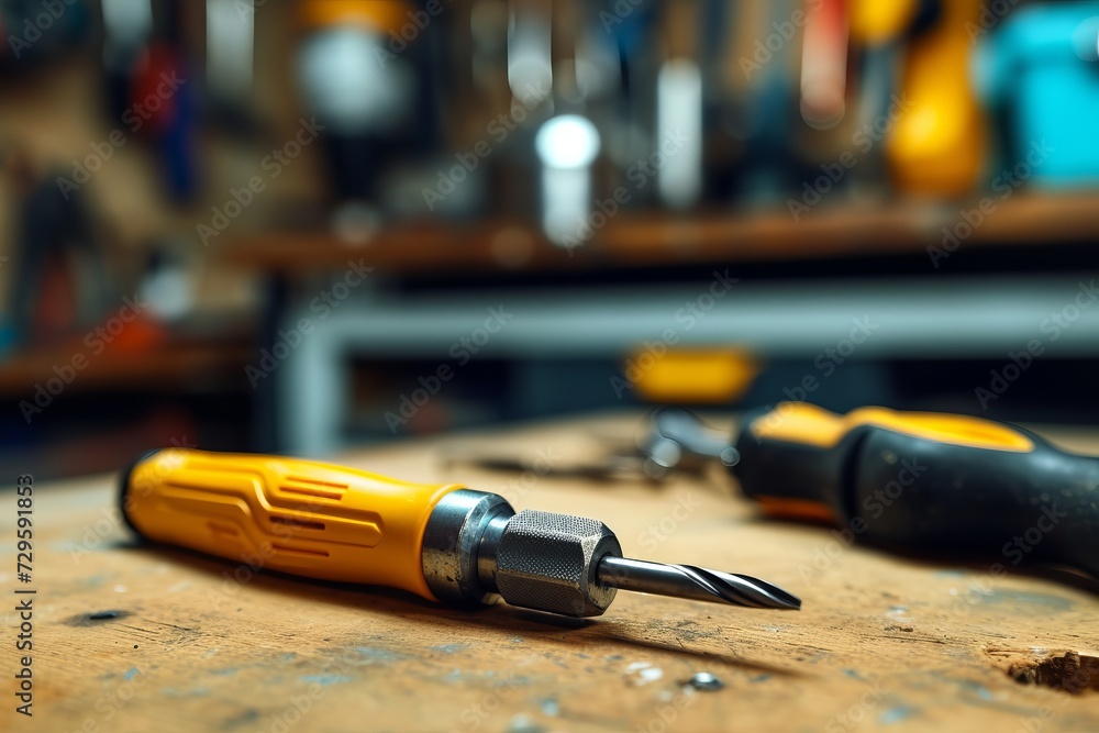 A Pair of Screwdrivers on a Wooden Table A Pair of Screwdrivers on a Wooden Table