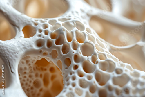 Bone structure, macro shot. Spongy texture of human body bone tissue, Internal organs photo