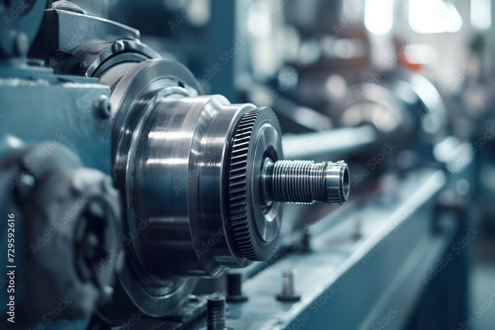 A close-up photo capturing the intricate details of a machine in a bustling factory, displaying its mechanical components in motion. A close-up photo capturing the intricate details of a machine in a bustling factory, displaying its mechanical components in motion.