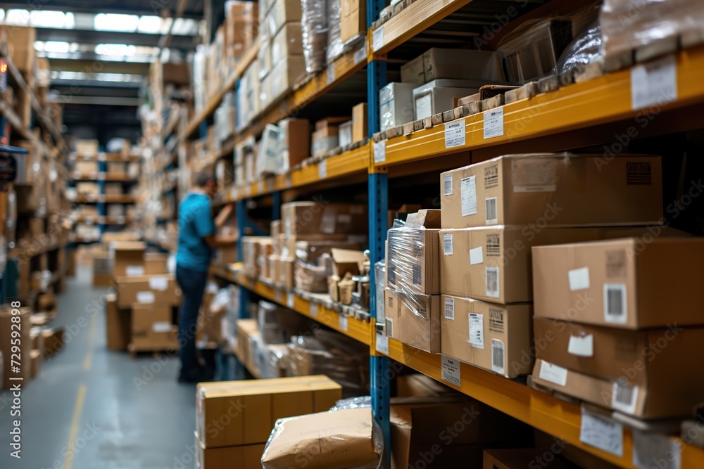 Warehouse of a large distribution company, with packages and cardboard boxes to distribute. Warehouse of a large distribution company, with packages and cardboard boxes to distribute.