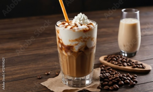 Sip in Style: Iced Coffee Extravaganza on Grunge Wooden Charm