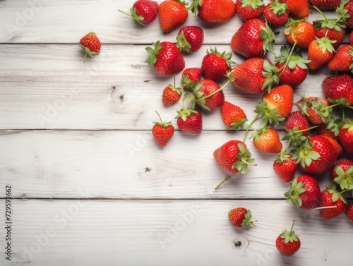 Fresh nice strawberries on wooden background. closeup. top view