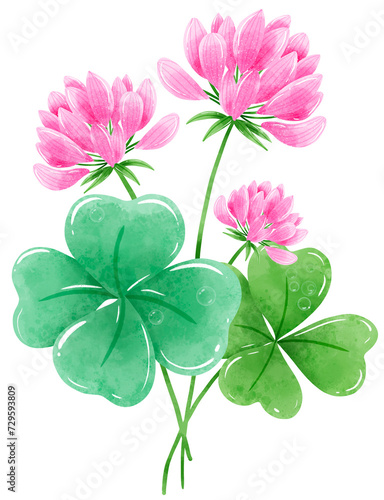 Handdrawn watercolor illustration clipart of Clover Bouquets with Flowers St Patricks Day birthday Floral arrangements greeting cards wedding invitation Party Irish