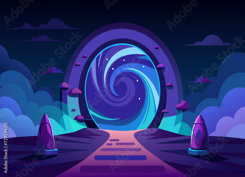 A magical portal with swirling energy, leading to a mysterious destination. vektor illustation