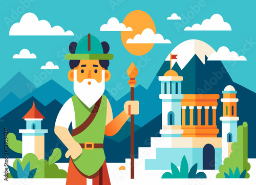 A time-traveling adventurer exploring ancient civilizations in different eras. vektor illustation
