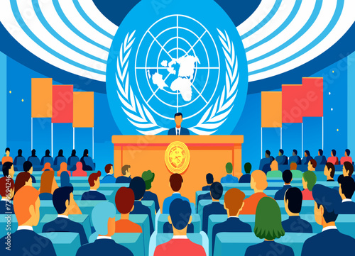 A crowded United Nations General Assembly session. vektor illustation