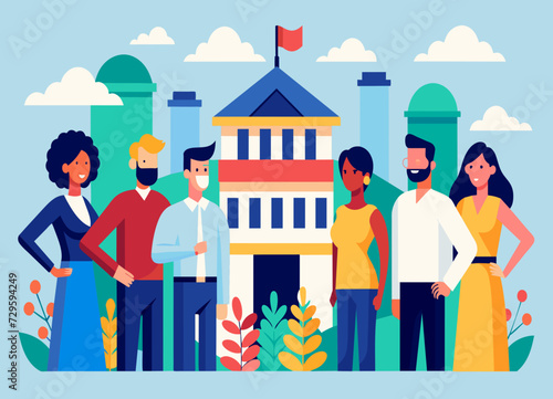 A multinational corporation's headquarters with employees from diverse backgrounds. vektor illustation