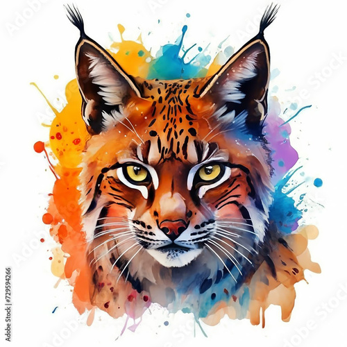 Minimalist Neon Line Lynx Logo with Geometric Design, Vibrant Smoke Effects White Background with t-shirt design ai art