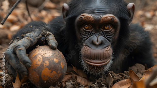 portrait of a monkey playing with a ball