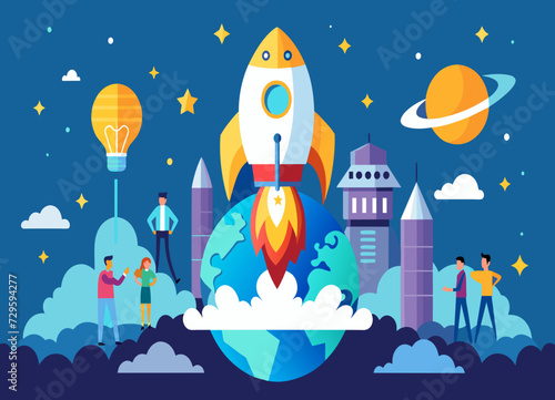 A tech startup incubator fostering innovation from global entrepreneurs. vektor illustation