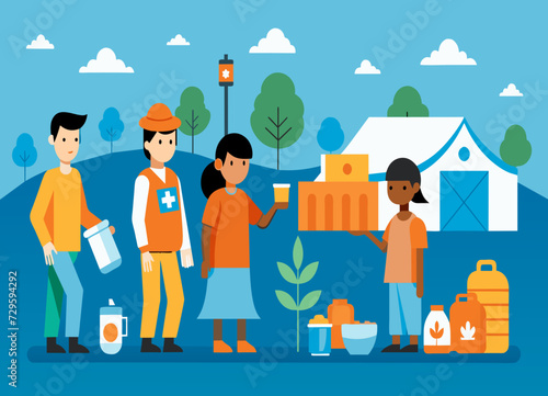 A United Nations agency providing humanitarian aid in a disaster-stricken area. vektor illustation