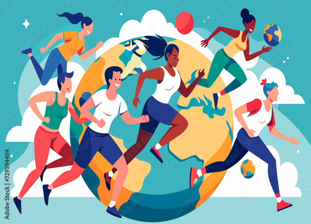 A multinational team of athletes competing in a global sporting event. vektor illustation A multinational team of athletes competing in a global sporting event. vektor illustation