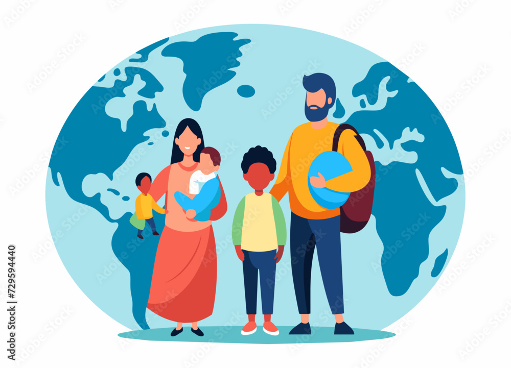 A global charity organization providing assistance to refugees. vektor illustation A global charity organization providing assistance to refugees. vektor illustation