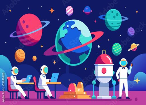 A global space exploration agency planning missions to colonize other planets. vektor illustation