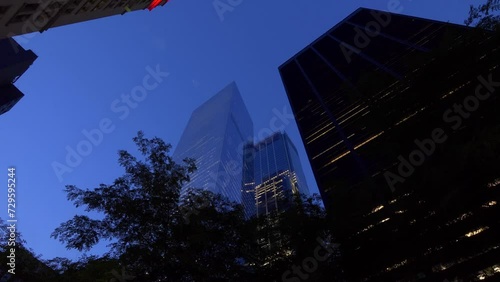 Glassy Skyscrapers in New York city at night in 4K Slow motion 60fps