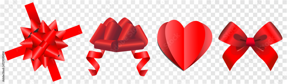 Listón, moño y corazón, color rojo para san Valentín, 14 de febrero y día de la mamá