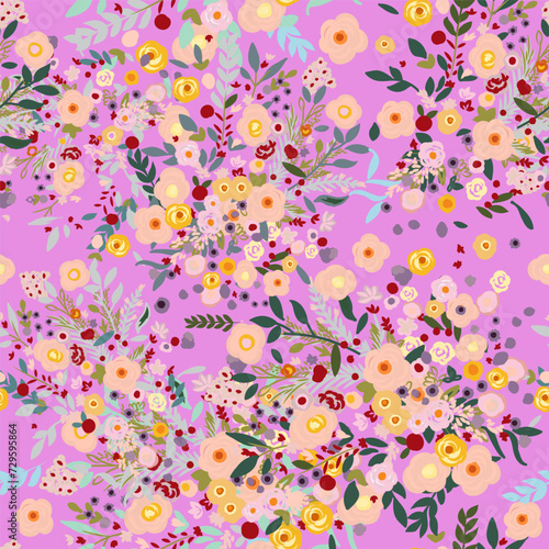 Floral vector colorful pattern with rustic flowers for design
