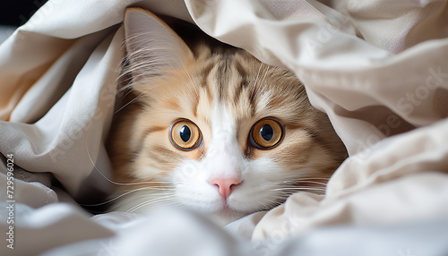 Cute kitten resting on soft pillow, staring with curiosity generated by AI © Jeronimo Ramos