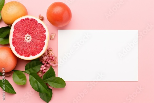 Fresh fruit placed on the side of a white sheet on a pink background. Product display mockup for advertising.